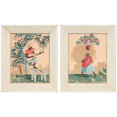 Vintage Pair of African-American Couple Paintings, Signed R. Mandeville