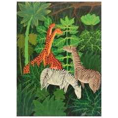 Jean Luc XX, Modern Jungle Animals Scene, Oil on Canvas, Signed