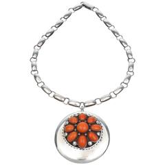 Vintage Sterling Silver and Coral Pendant Necklace by Frank Patania Sr., circa 1970