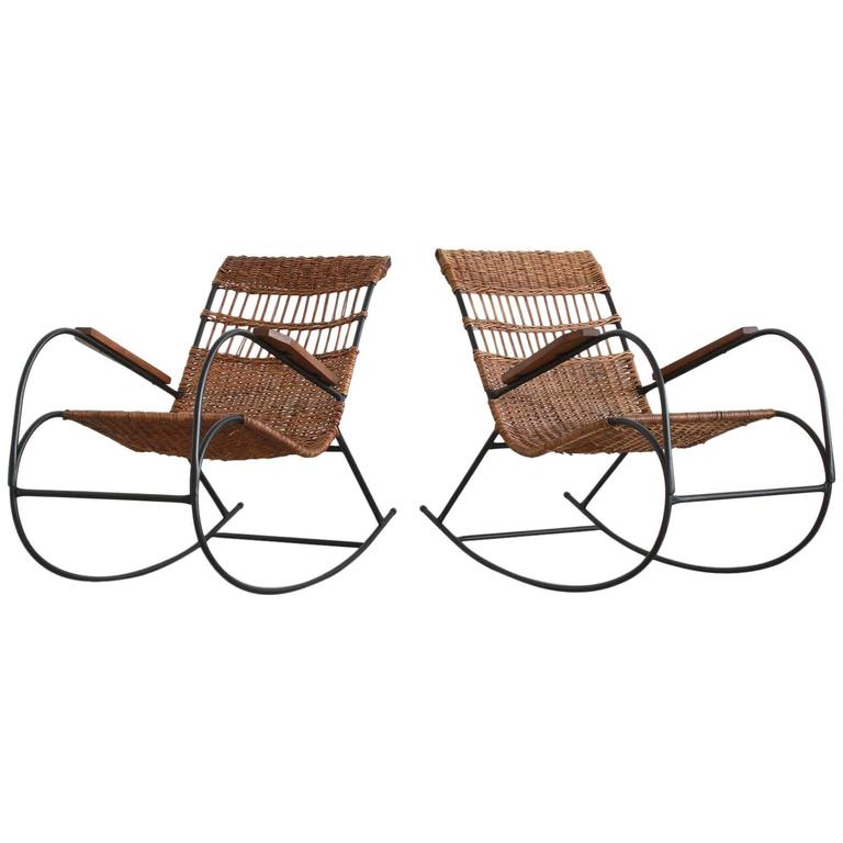Pair of Wicker Rocking Chairs at 1stDibs