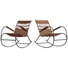 Retro Pair of Wicker Rocking Chairs