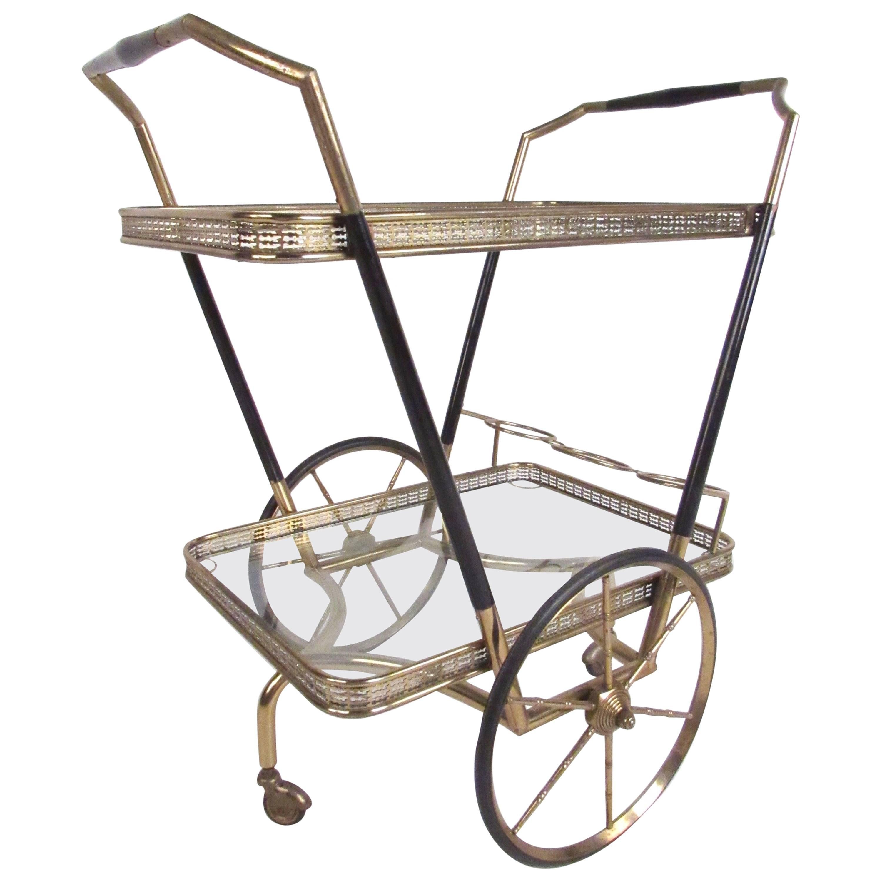 Vintage Modern Brass and Glass Bar Cart