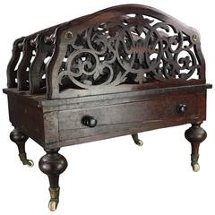 Antique English Cut-Out Rosewood Single Drawer Canterbury Stand, circa 1870