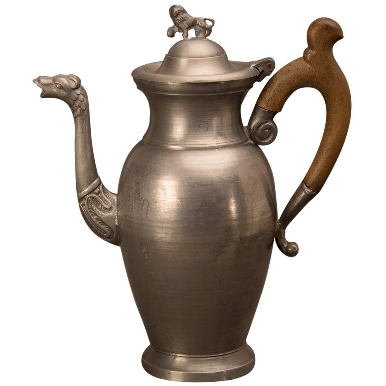 Large German Pewter Coffee Pot, circa 1900 For Sale