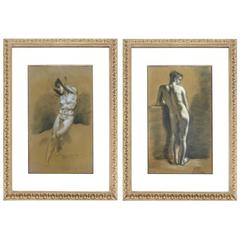 Pair of Drawings of Male Nude Figures attributed to Francois Boucher, circa 1750 6
