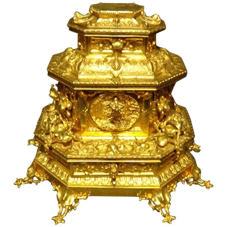 Outstanding French Gilt Bronze Table Jewellery Casket C.1850 For Sale