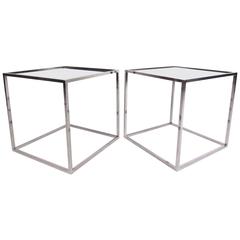 Pair of Contemporary Modern Chrome Cube End Tables