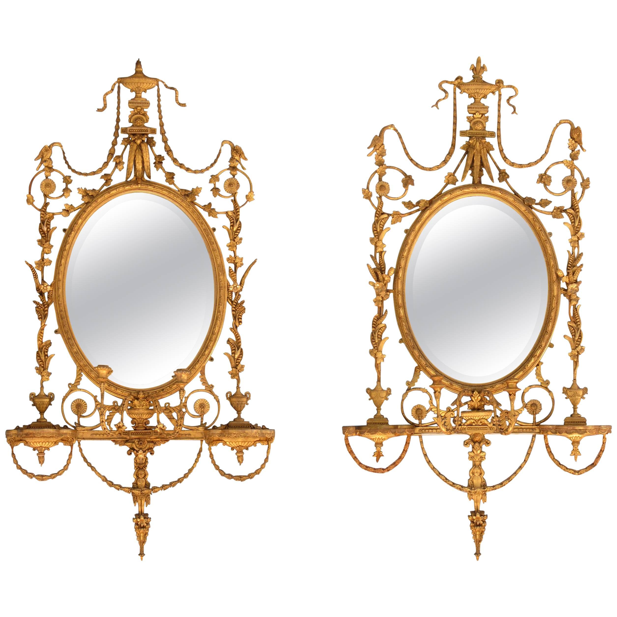 Pair of Early 19th Century English Adams Oval Giltwood Girandole Mirrors