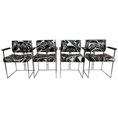 Set of Four Vintage Black and White Marbled Vinyl Chairs by Samton