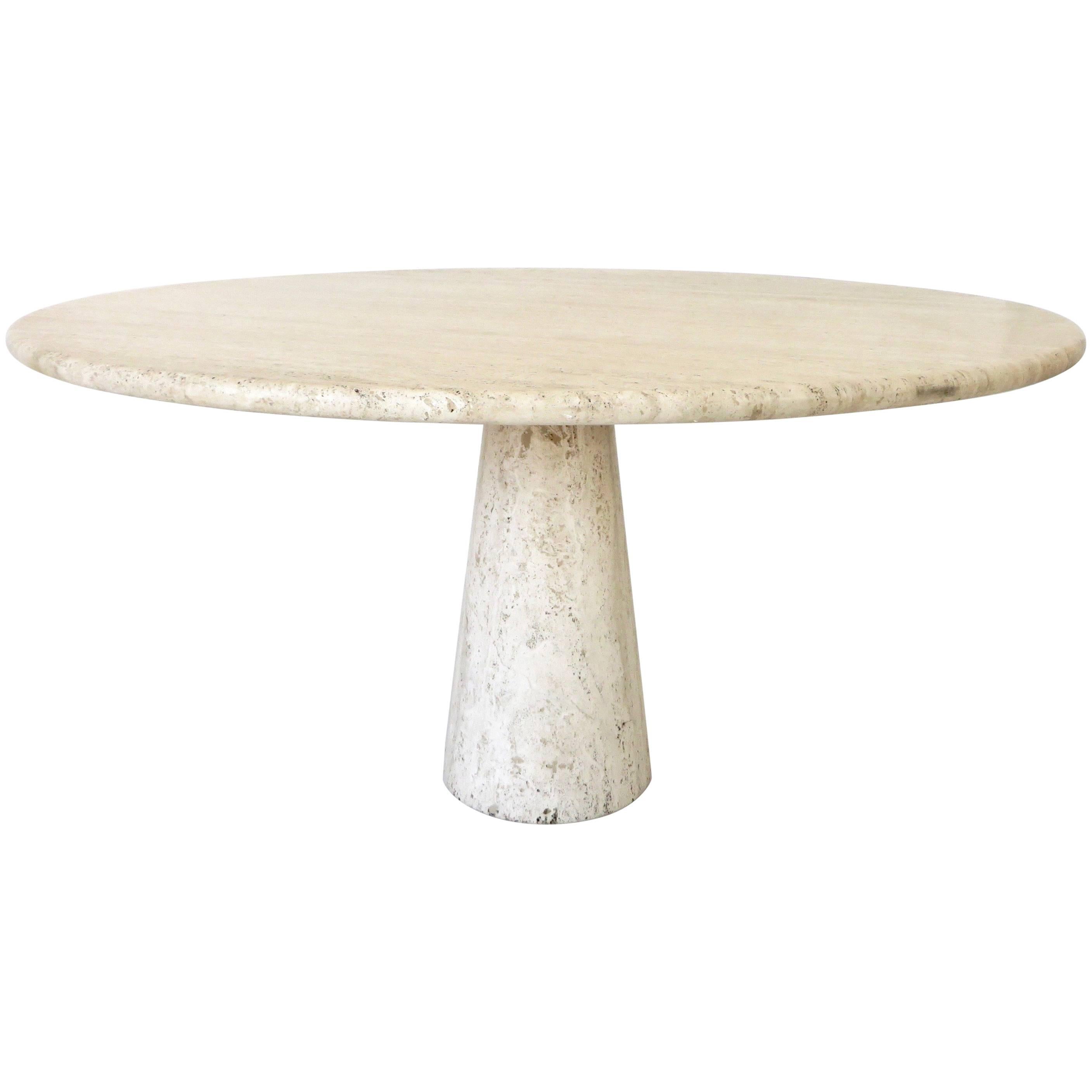 Italian Round Travertine Dining Table in the Style of Mangiarotti
