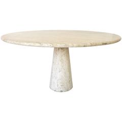 Italian Round Travertine Dining Table in the Style of Mangiarotti