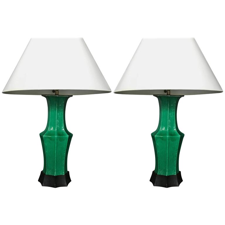Pair Of Antique Green Glaze Chinese Vase Lamps For At 1stdibs Pair Antique Green Glaze Chinese Vases Mounted As Lamps On Vintage Custom Ebonized Wood Bases