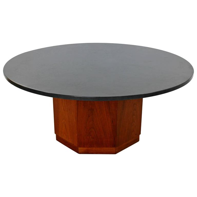 Mid Century Modern Fred Kemp Slate Octagon Walnut Base Coffee Table 1960s