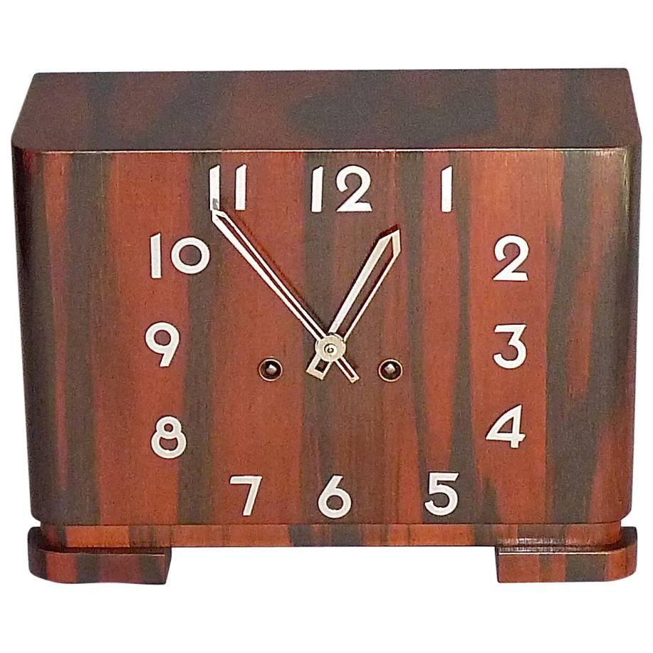 Great Art Deco Bauhaus Rosewood Chrome Mantle Desk Clock 1930 Kienzle Junghans