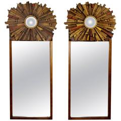 Mid-Century Modern Pair of Lane Brutalist Wood Mirrors for Mosaic Line Evans Era