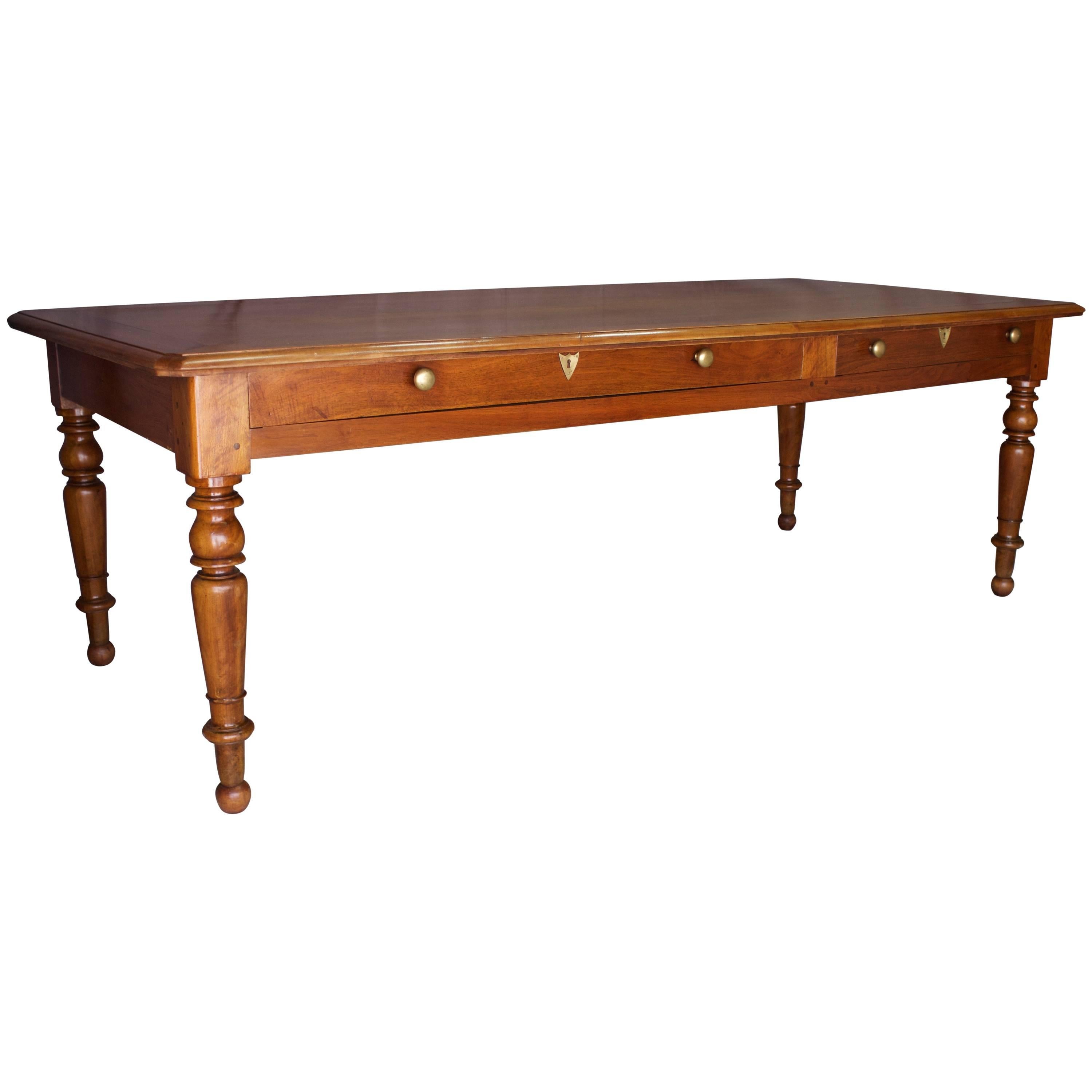 French Walnut Table with Drawers For Sale