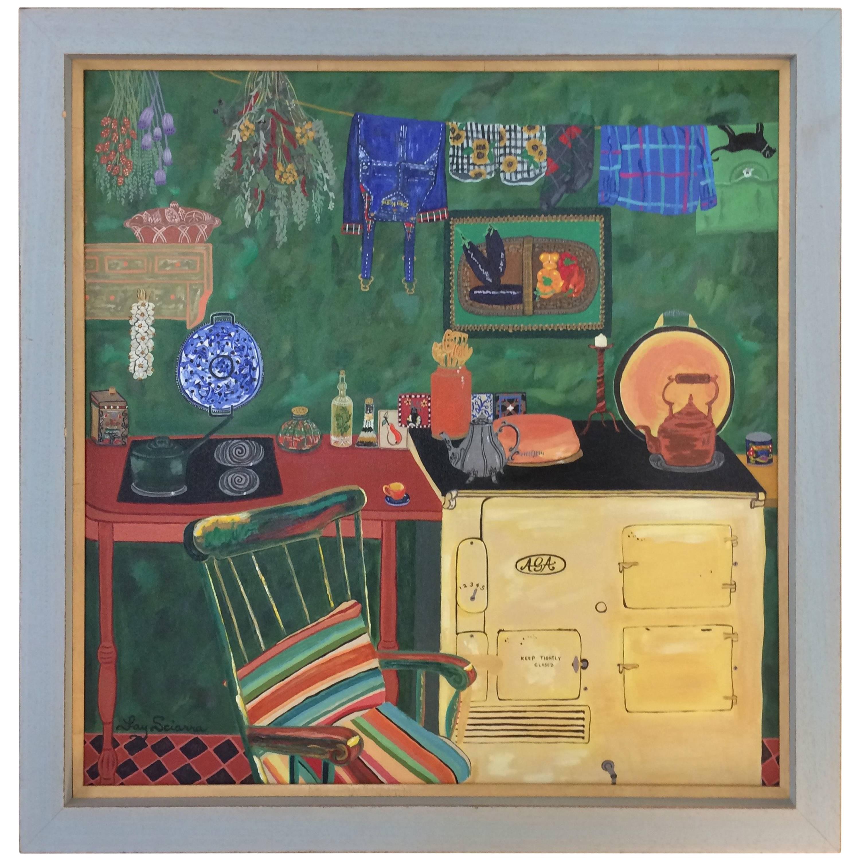 Charming Original Painting of Aga Stove and Kitchen Interior For Sale at 1stDibs aga painting