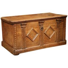 17th Century French Louis XIII Carved Walnut Blanket Chest with Diamond Design