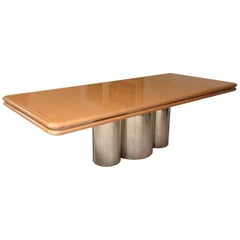Brueton Bird's-Eye Maple and Stainless Steel Radial Dining Table 