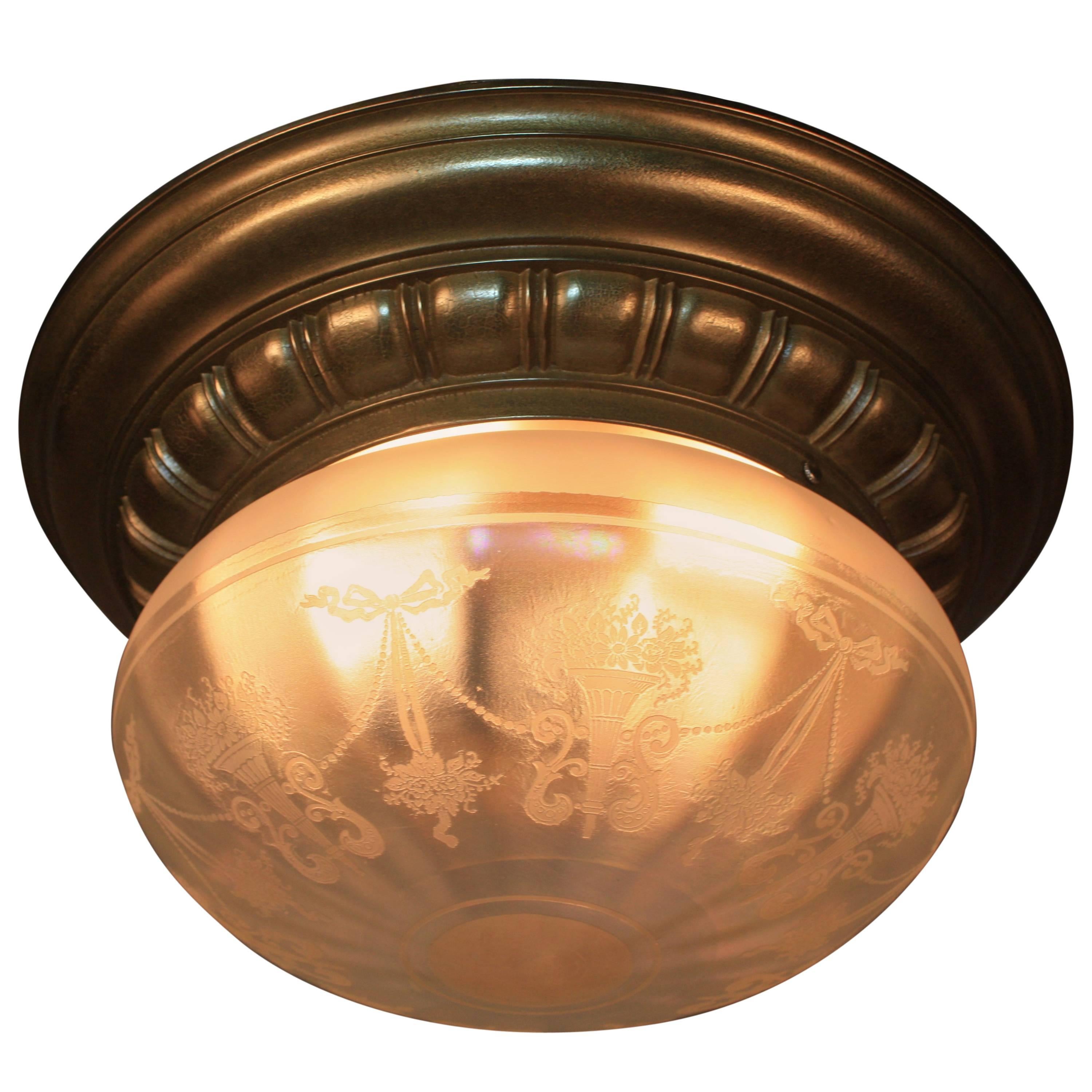 American Etched Glass Flush Mount Light Fixture