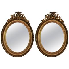 Pair of 19th Century Oval Giltwood/Gesso Carved Frames with Mirror Inserts 5