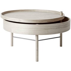 Turning Table by Theresa Arns, Coffee Table with Storage in Natural Oak & Chrome