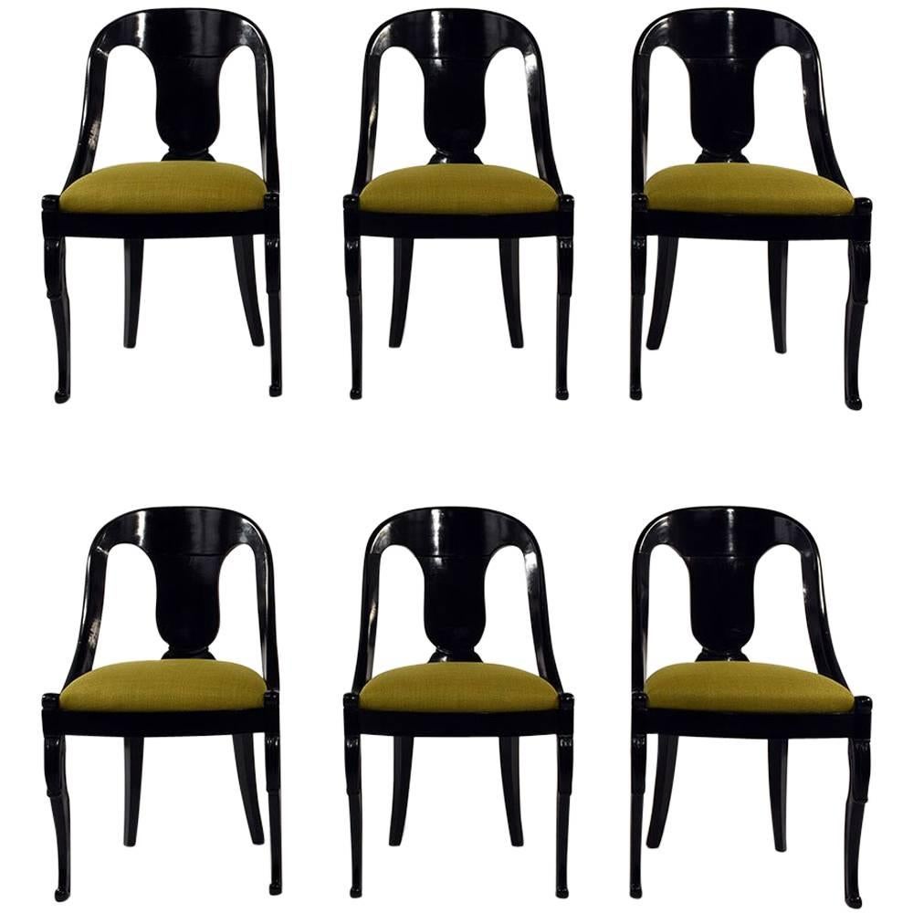 Set of Six Empire-Style Ebonized Dining Chairs