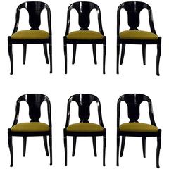 Antique Set of Six Empire-Style Ebonized Dining Chairs