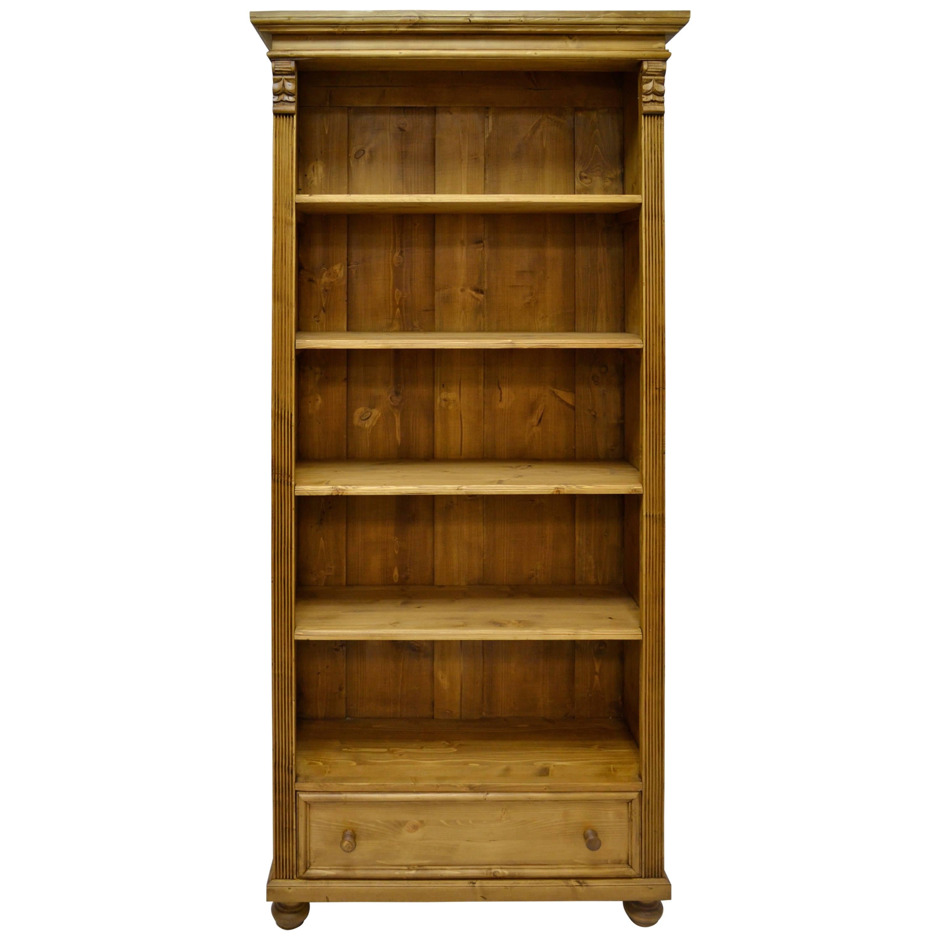 Pine Open Bookcase with Drawer