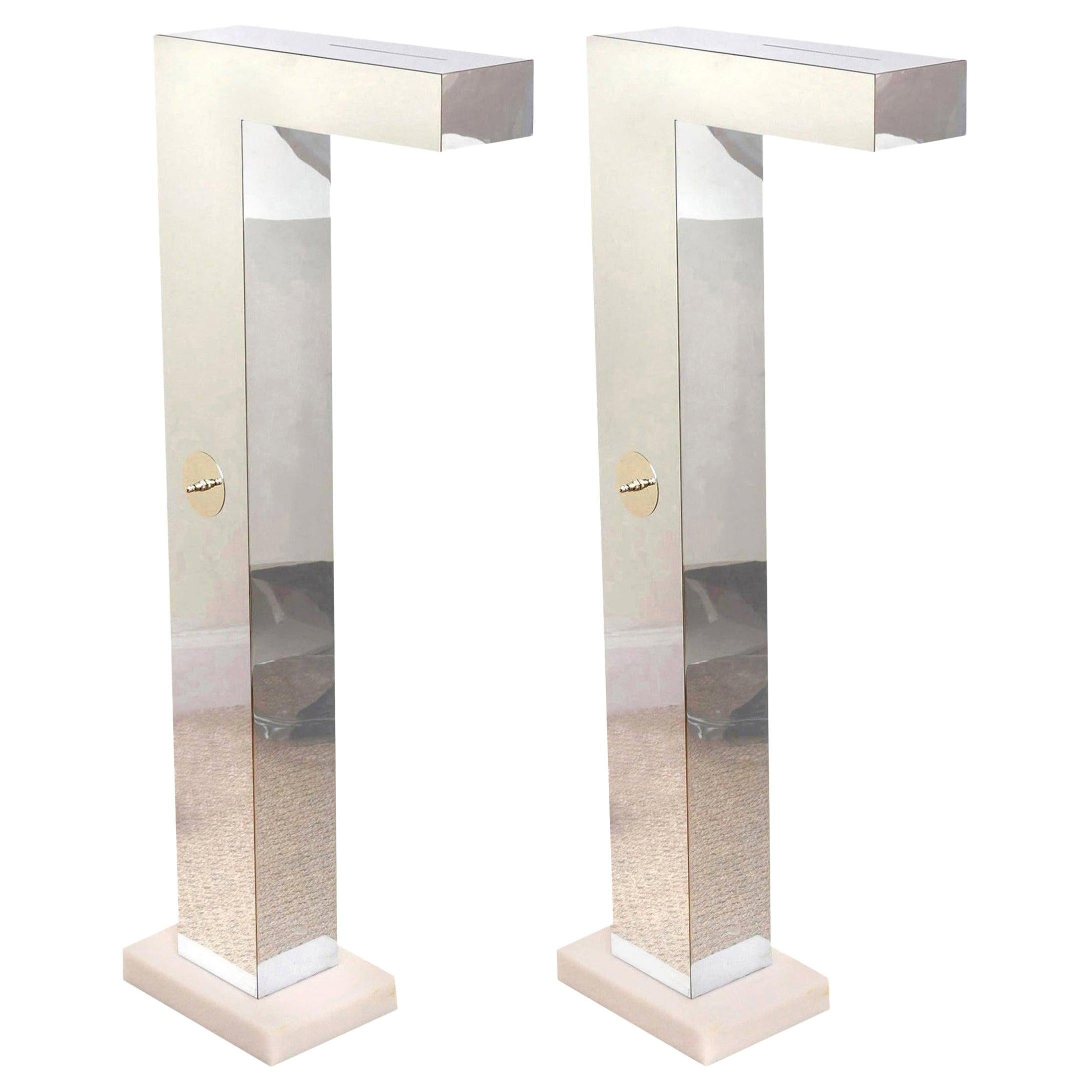 Vintage Neal Small Rare Sculptural Chrome, White Resin Base Floor Lamps Pair Of