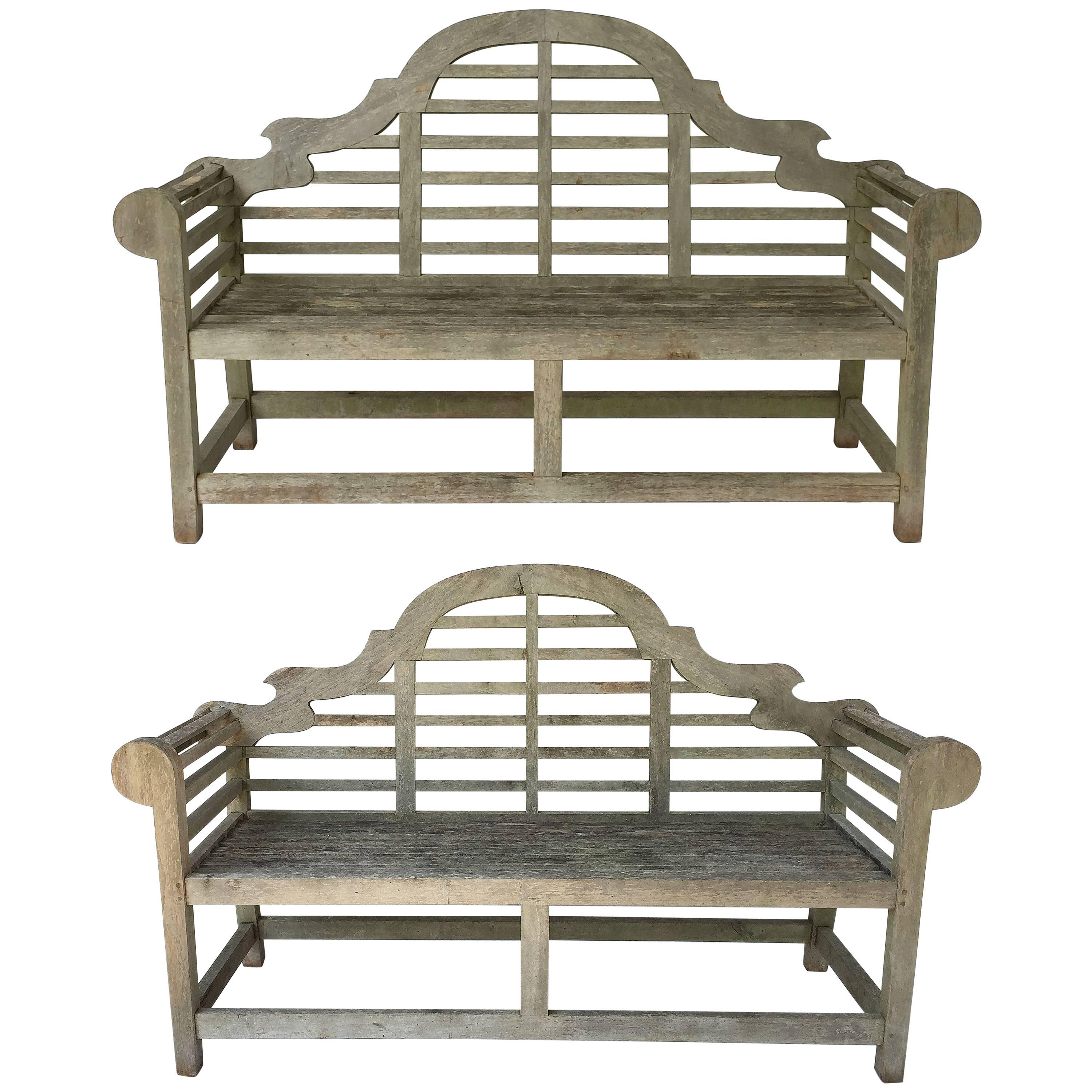 Pair of Lutyens Style Garden Bench Seats of Teak