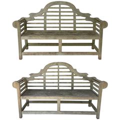 Used Pair of Lutyens Style Garden Bench Seats of Teak