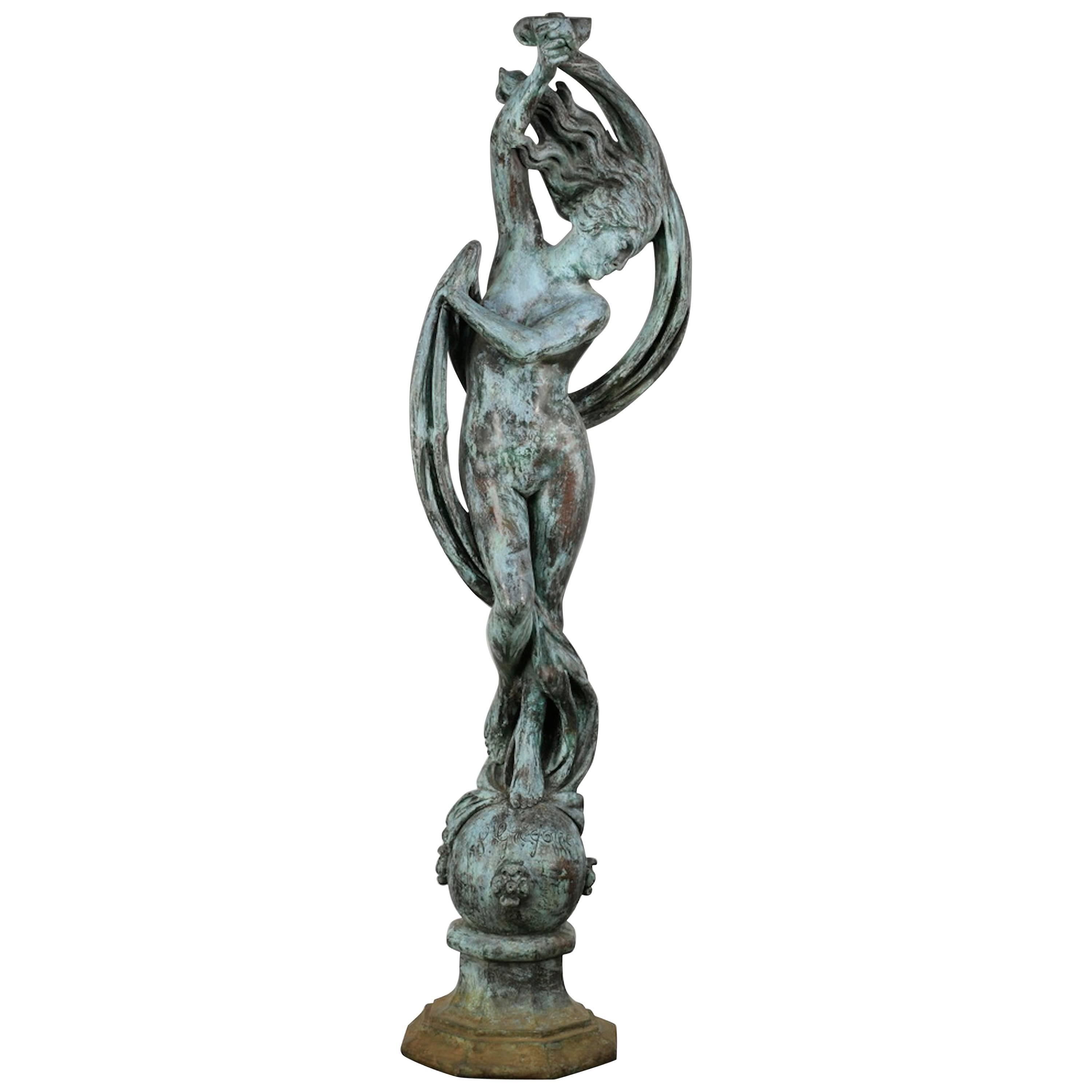 Bronze Figural Sculpture of a Nude Maiden For Sale