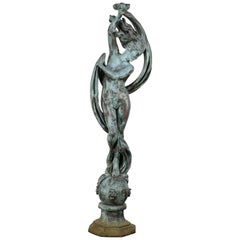 Bronze Figural Sculpture of a Nude Maiden