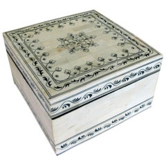 Intricately Decorated Moroccan Bone Box with Hinged Lid