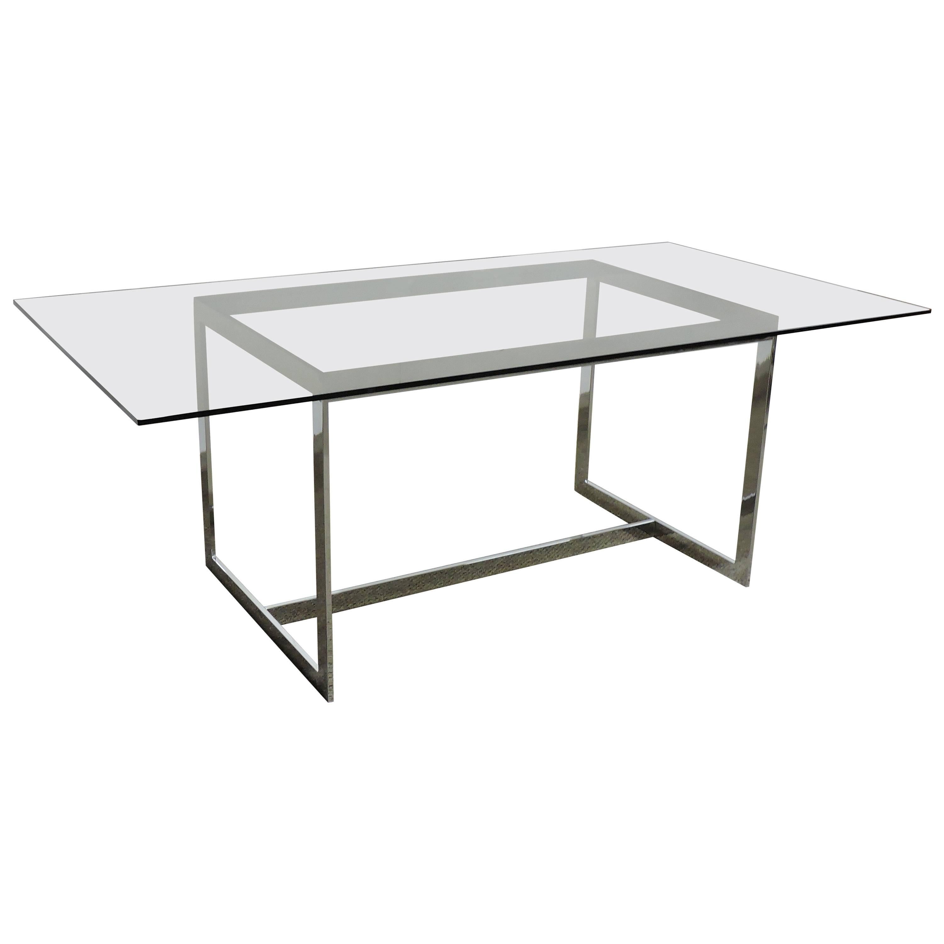 Milo Baughman Thayer Coggin Chrome and Glass Dining Table or Desk