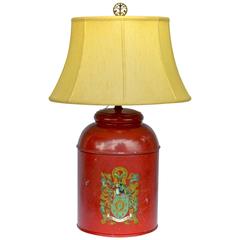 Tole Painted Canister Lamp in a Rich Red