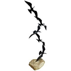 Mid-Century Modern Birds in Flight Sculpture on a Stone Base 12