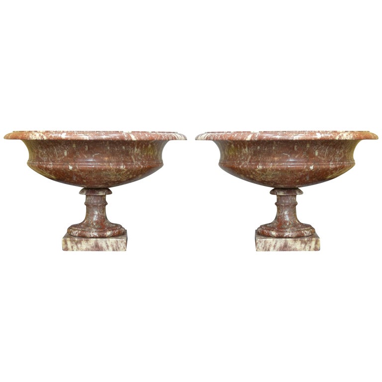 Pair of 19th Century Turned Rossa Verona Marble Tazzas For Sale at 1stDibs