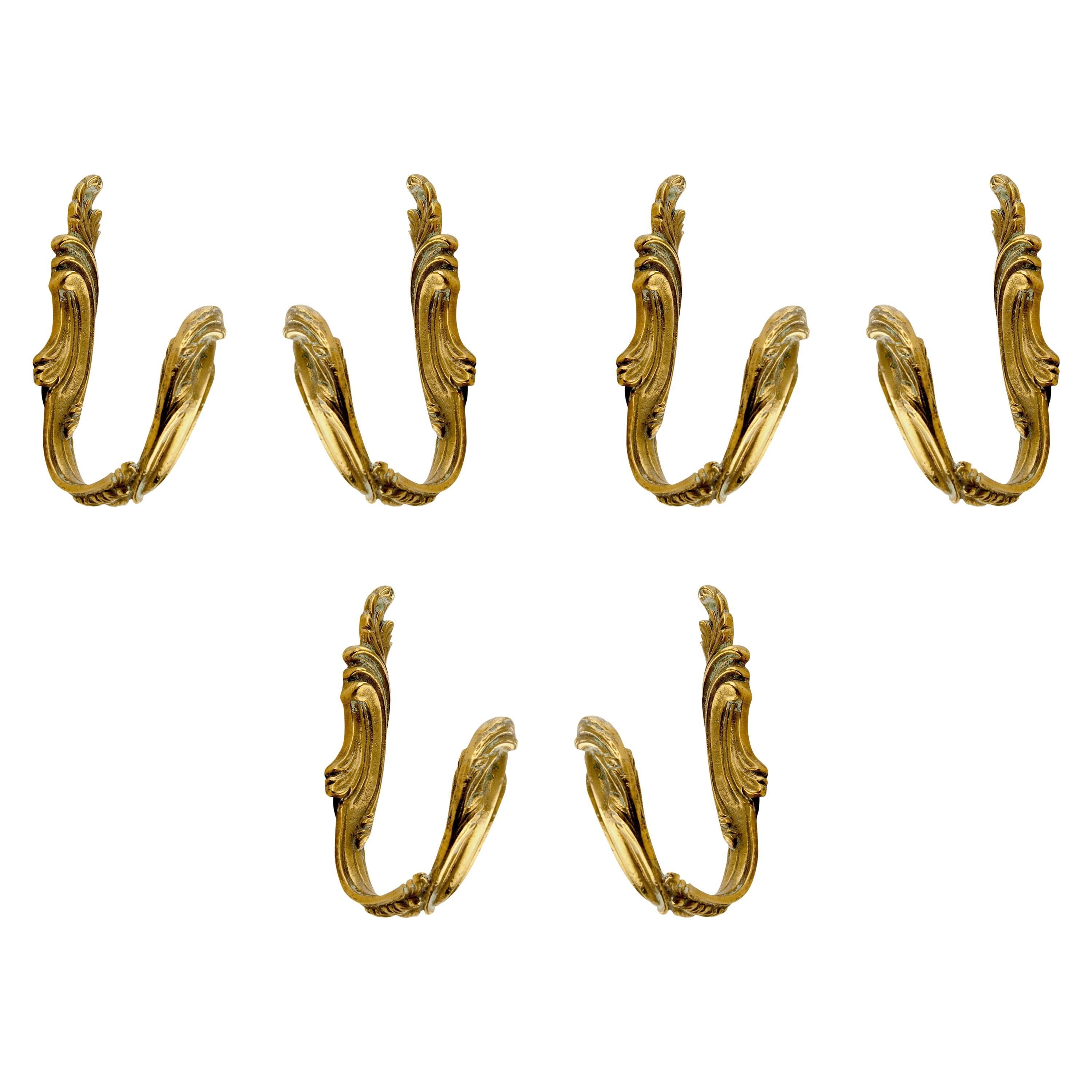 Set of Six Brass Hooks in Brass