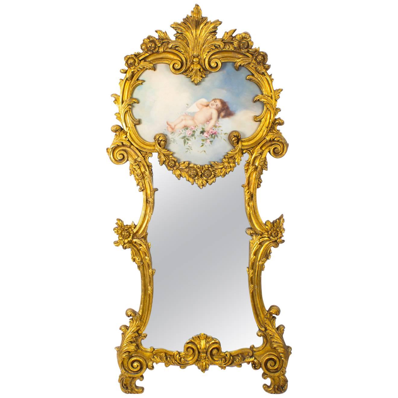Magnificent Large Italian Gilded Mirror Cherub