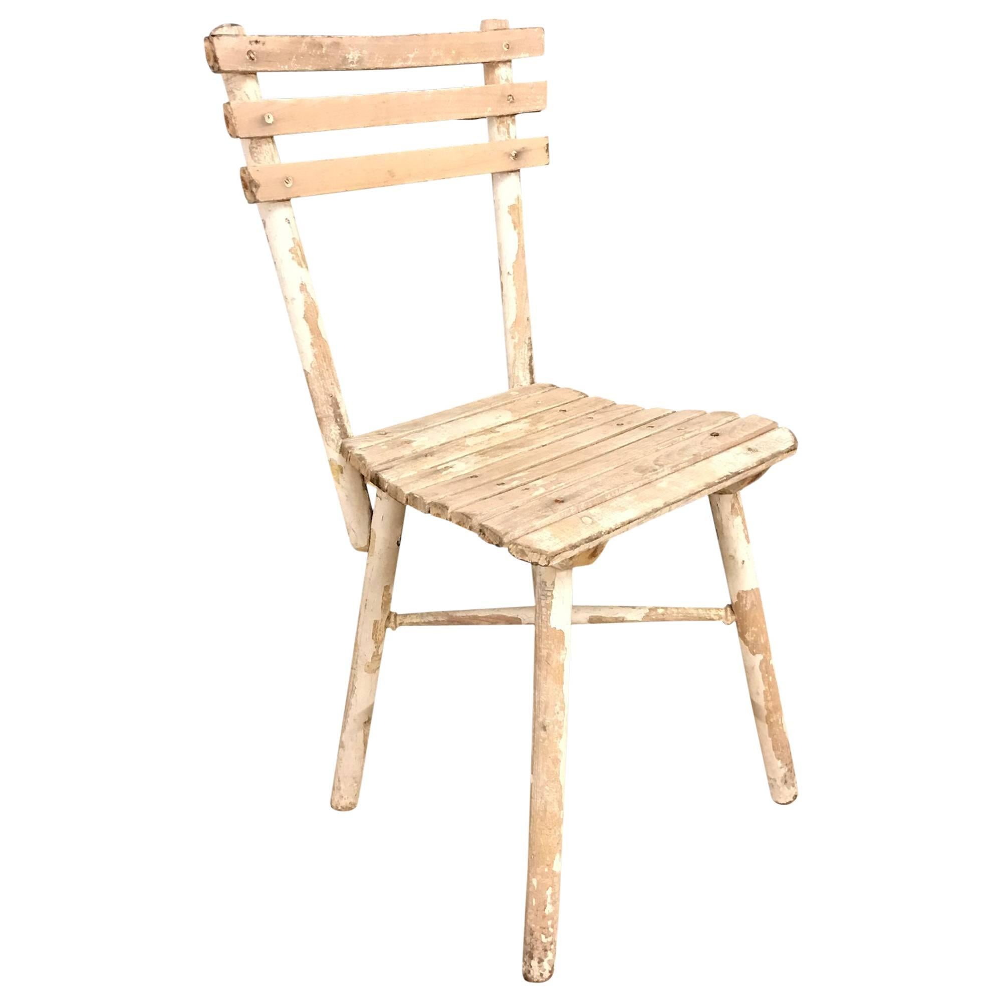 White Distressed Wooden Chair For Sale