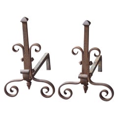 French Wrought Iron Firedogs, Andirons