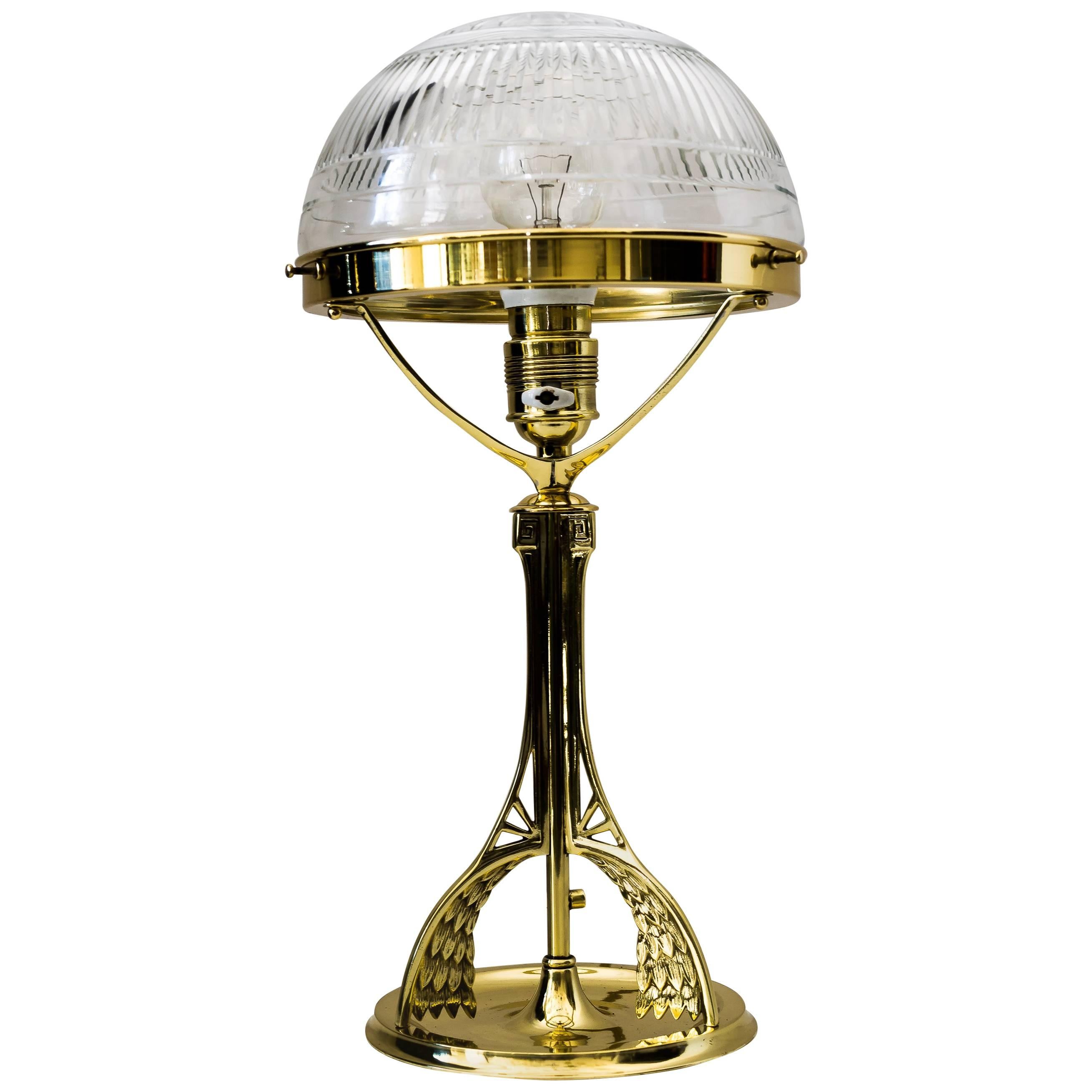Lampe de bureau Art Nouveau avec verre taillé d'origine, vers 1908 en vente