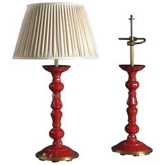 Pair of Red Maison Baguès Lamps