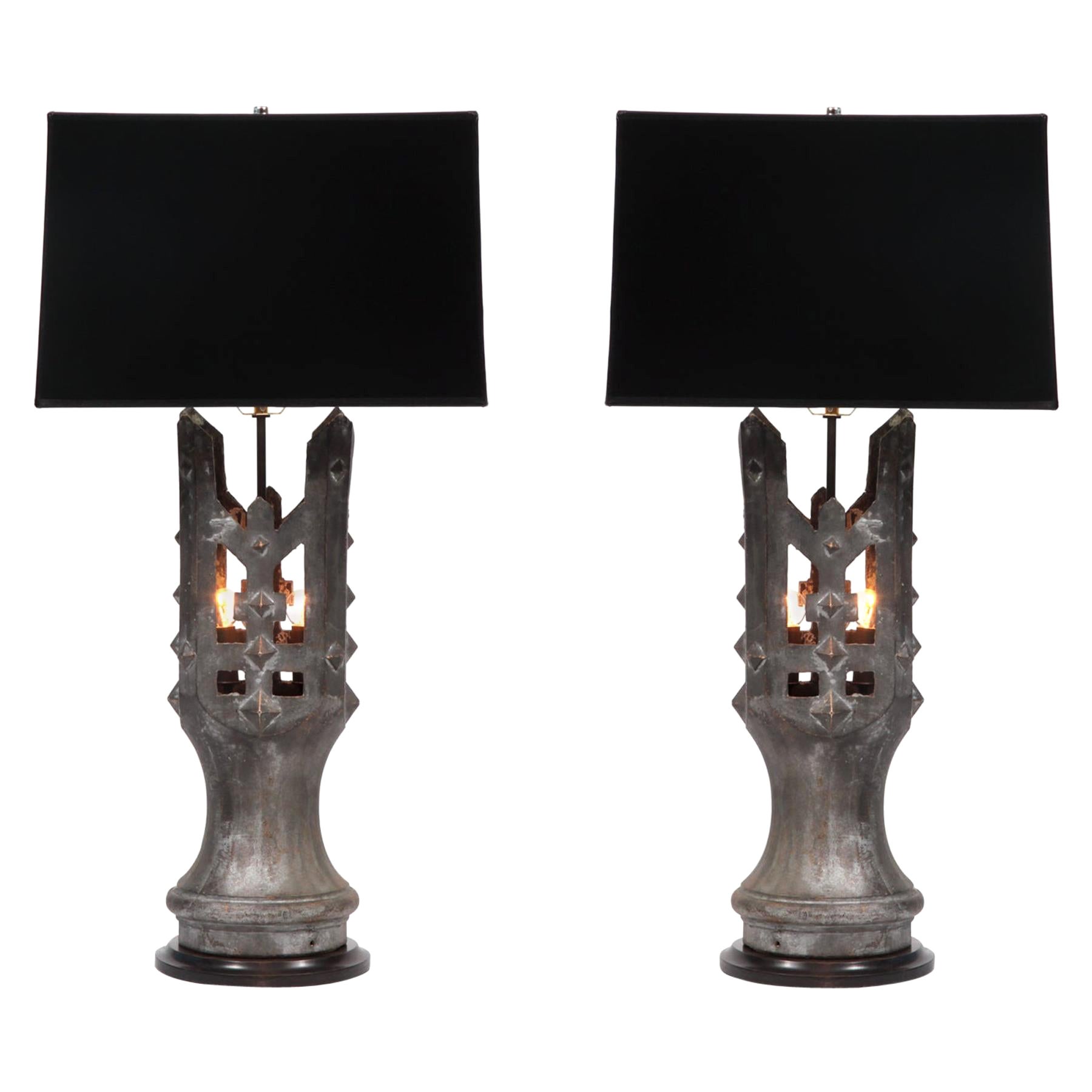Pair of 1930s Solid Bronze Table Lamps