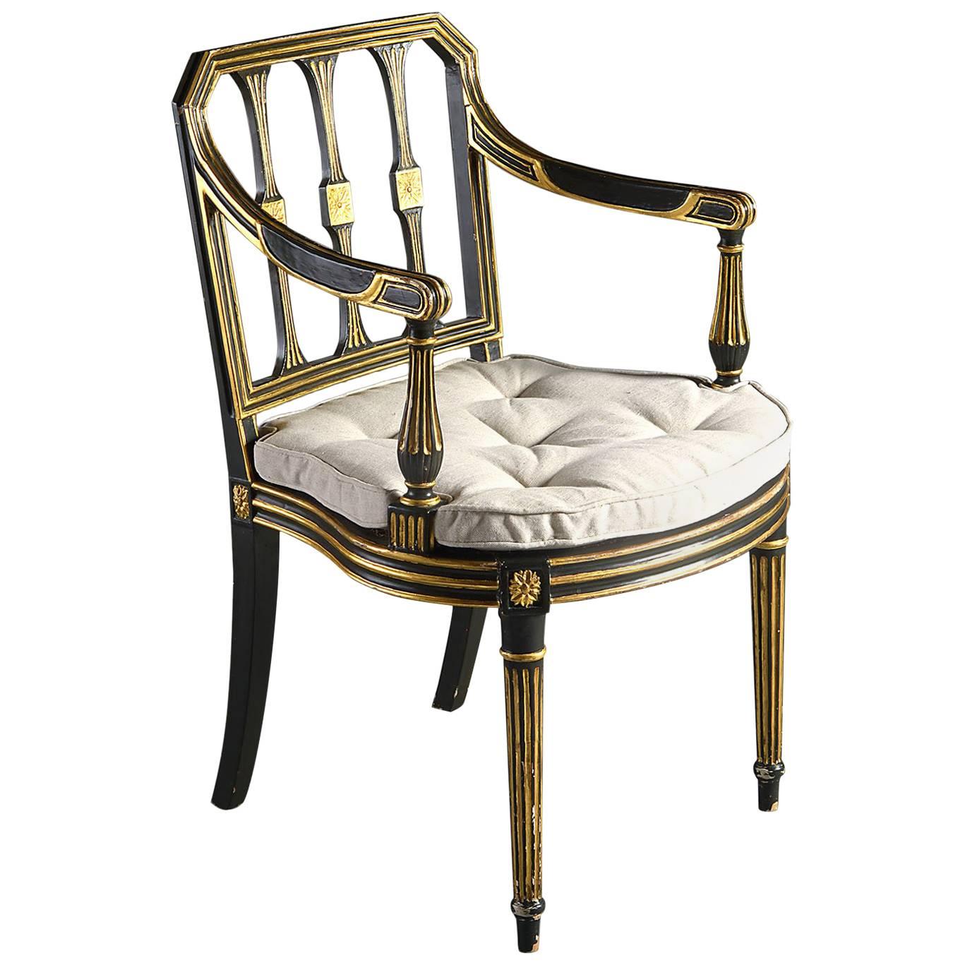 Early 19th Century Ebonized and Gilded Armchair
