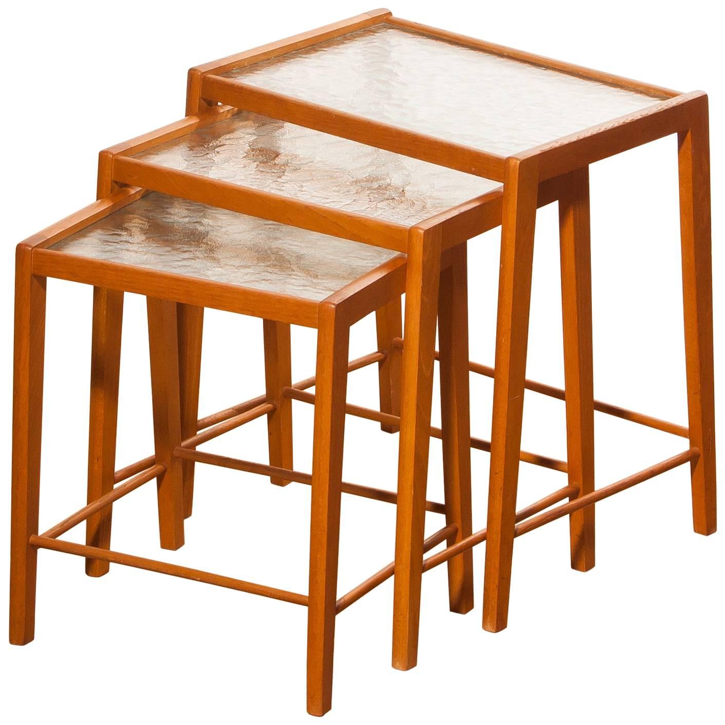 1960s, a Set of Three Swedish Beech Nesting Tables