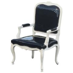 Sassy French Style Arm Chair with Painted Wood Frame and Black Patent Leather 4