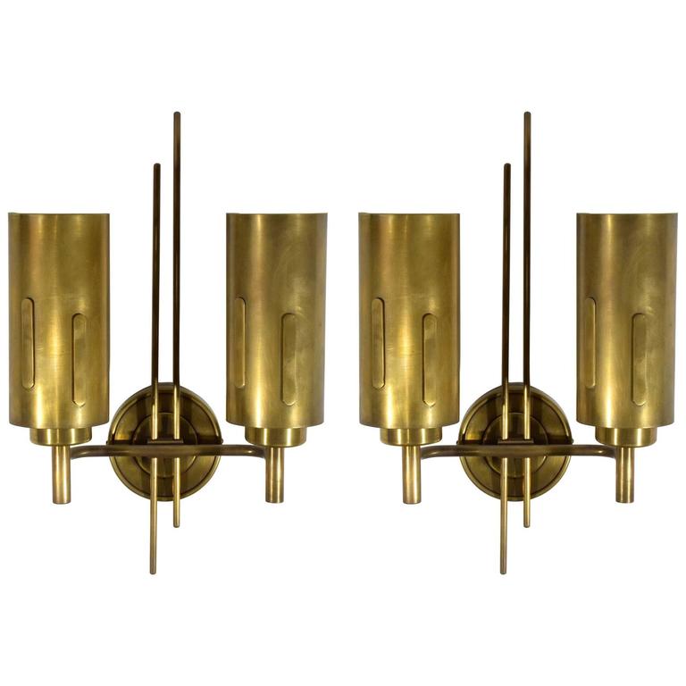 Pair Of Italian Mid Century Brass Wall Sconces 1950 S